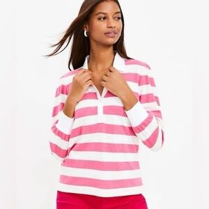 Ann Taylor Loft pink and white collared rugby shirt XS